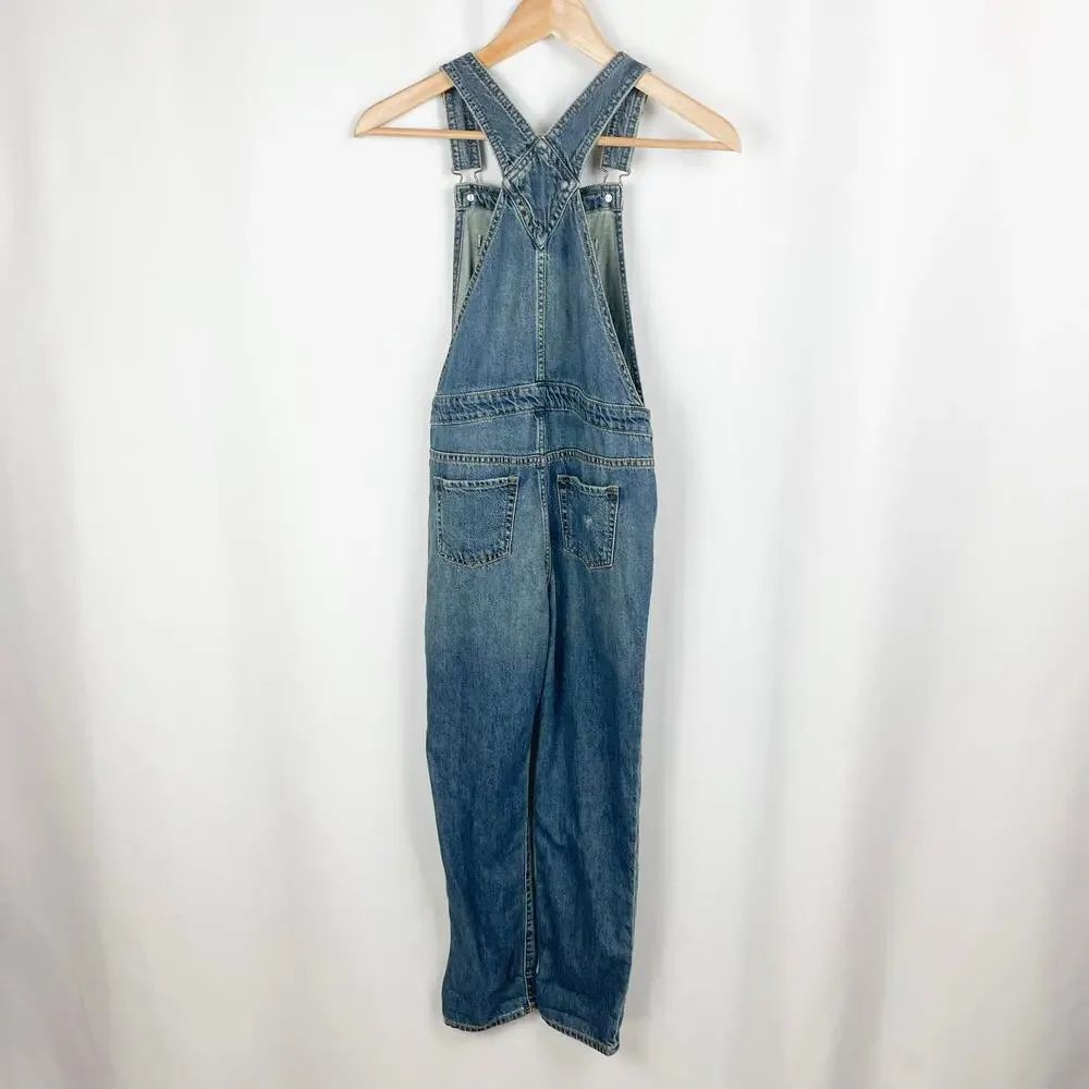 GAP Kids Distressed‎ Jean Overalls L Medium Indigo Denim